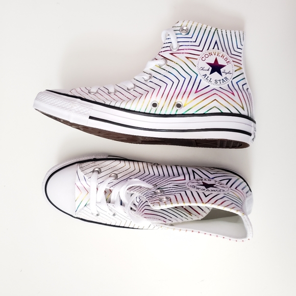 white and rainbow converse